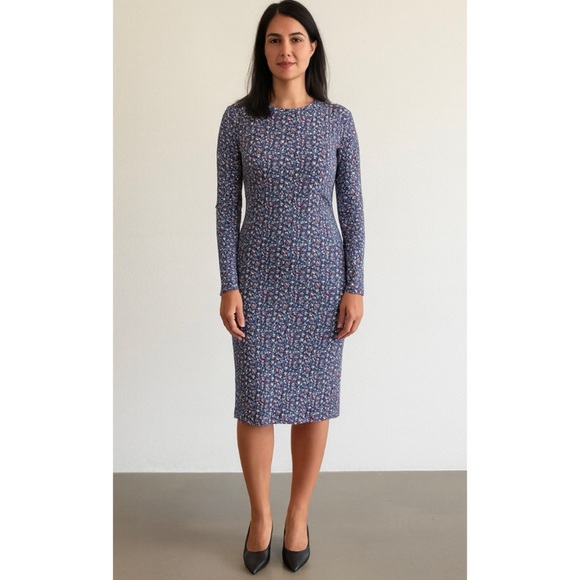 TORY BURCH Hudson Blue Print Long Sleeve Sheath Chrissy Dress Sz. Small - Picture 1 of 5